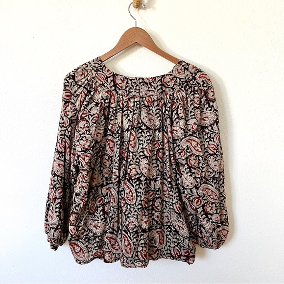 Emerson Fry Olympia Blouse Paisley Black + Clay Satin - Picture 8 of 11